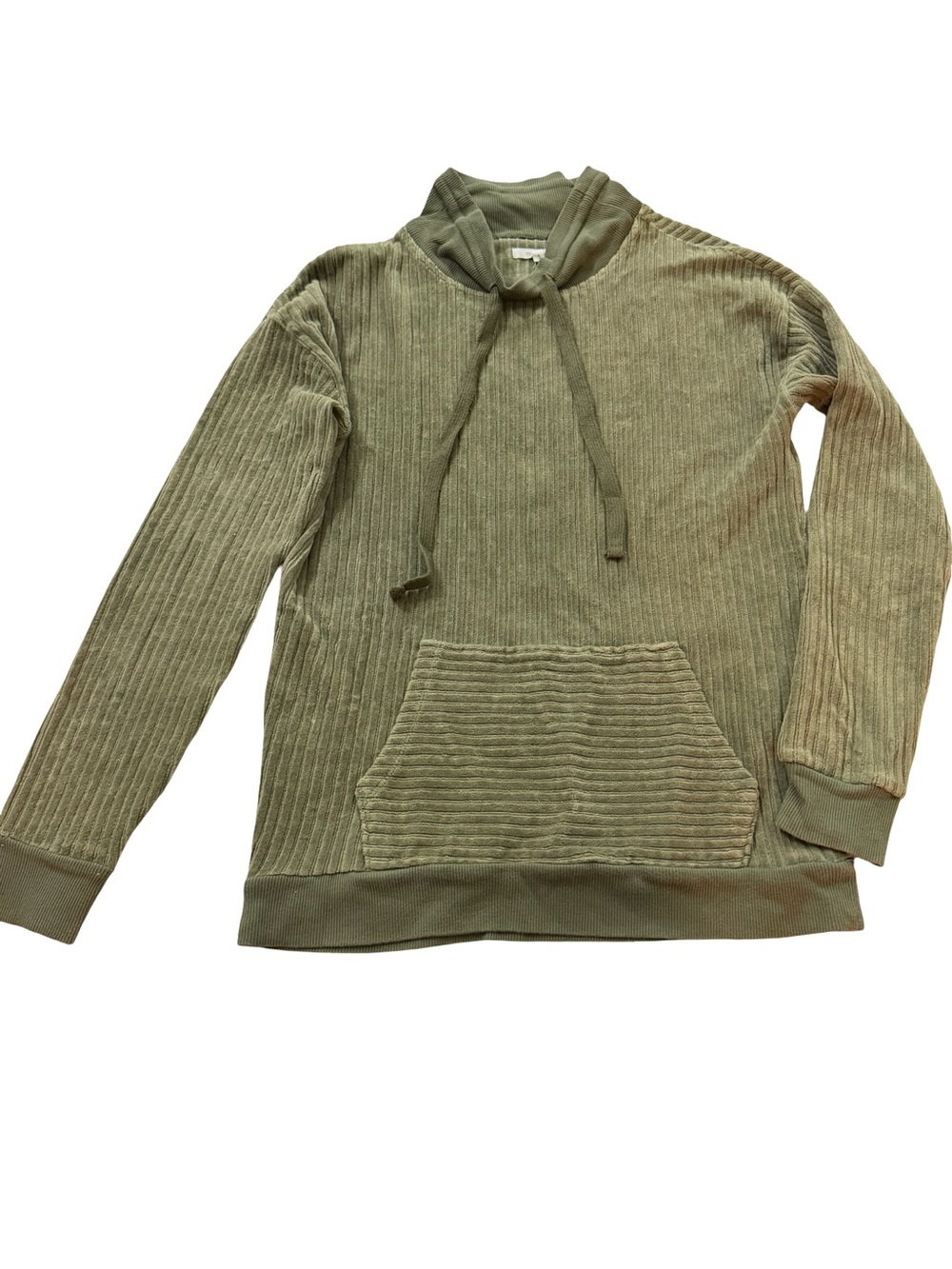 Maurices Olive Green Ribbed Corded Tie Neck Pullover Sweater Front Small Women's